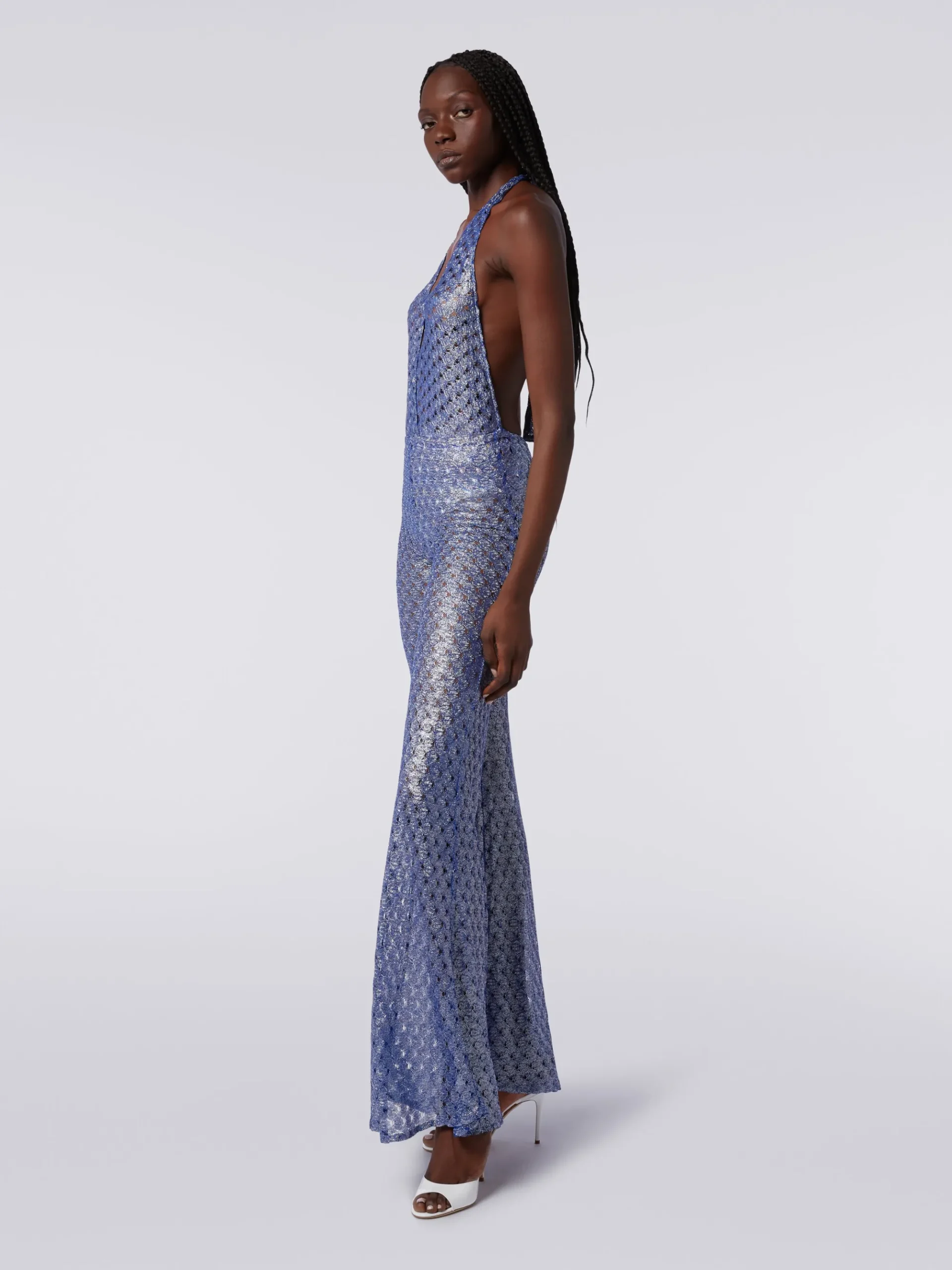 Lace-effect jumpsuit with V neckline