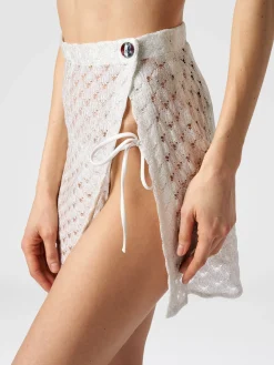 Lace-effect wrap-around miniskirt with glossy finish