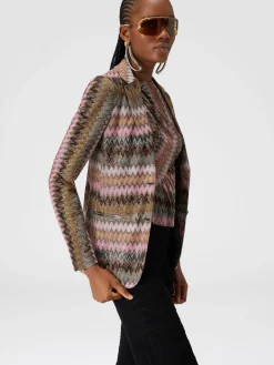 Lamé chevron viscose knit blazer