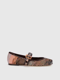 Lamé fabric ballet flats with strap