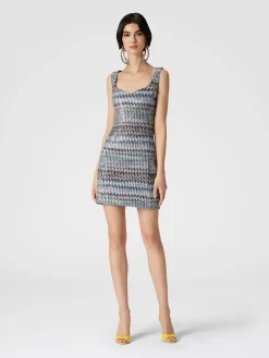 Lamé knit mini-dress with sweetheart neckline