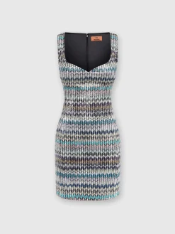 Lamé knit mini-dress with sweetheart neckline