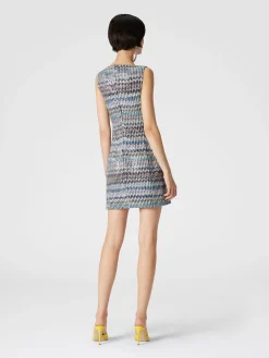 Lamé knit mini-dress with sweetheart neckline