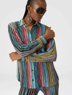 Lamé slub ribbed knit shirt