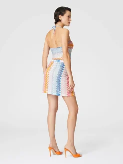 Lamé zigzag viscose blend top with halter neckline
