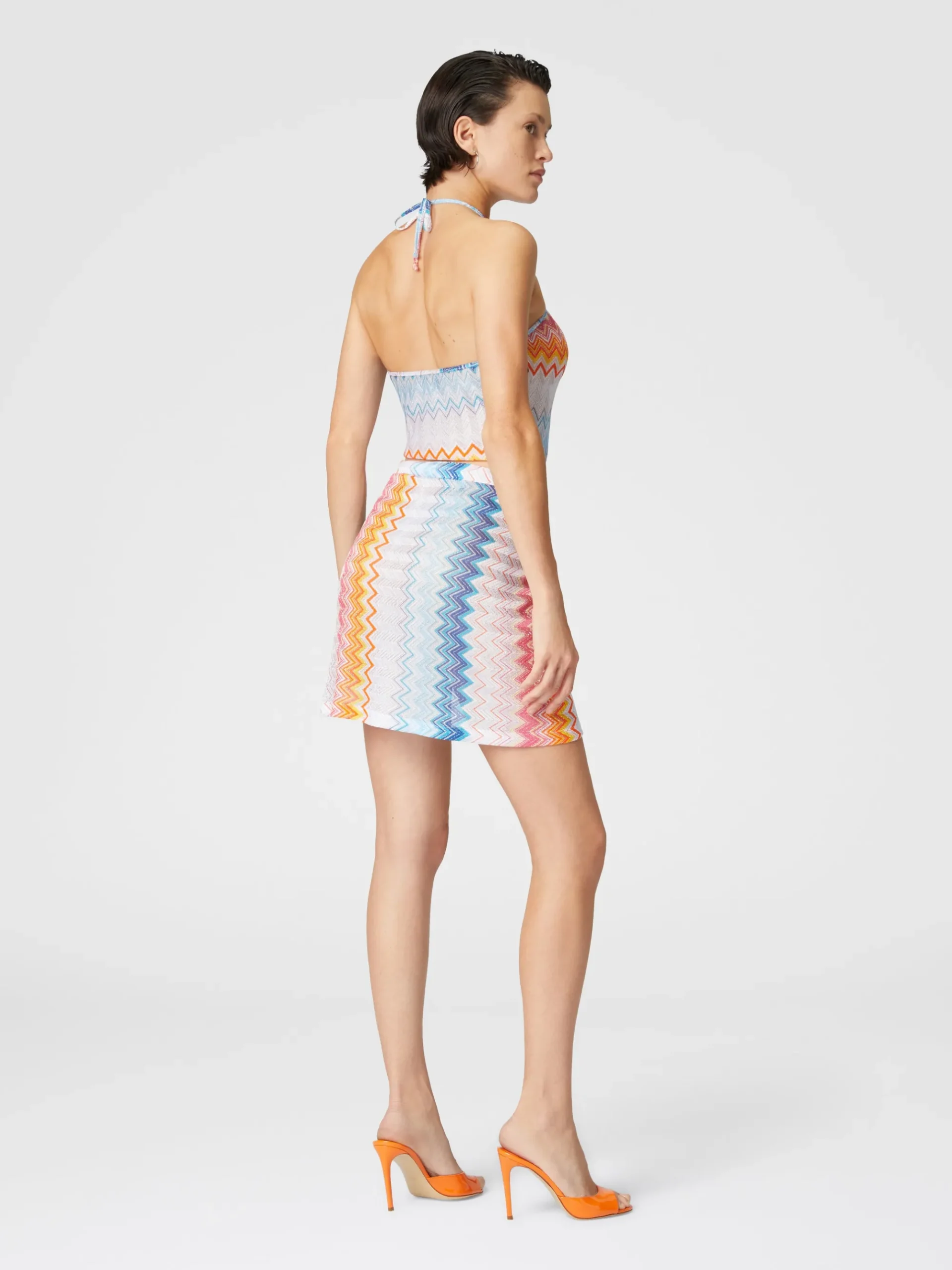 Lamé zigzag viscose blend top with halter neckline