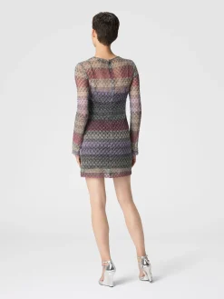 Lameté lace mini-dress with a see-through effect