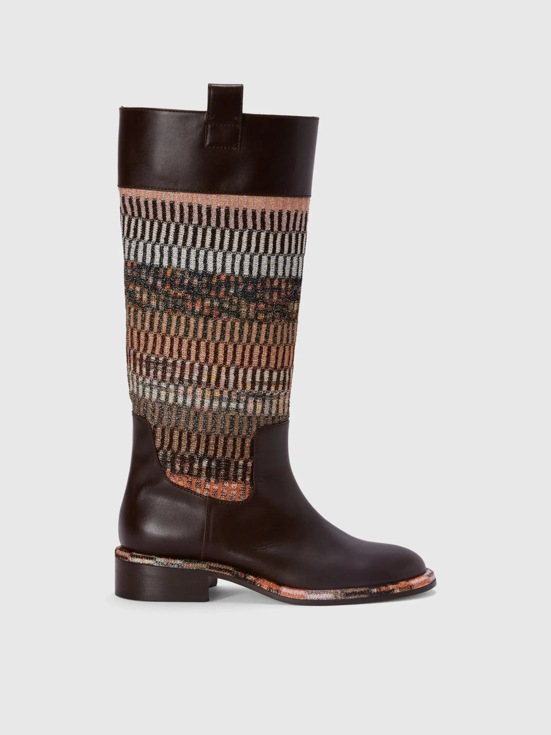 Leather boots with lamé fabric insert