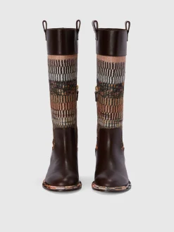 Leather boots with lamé fabric insert
