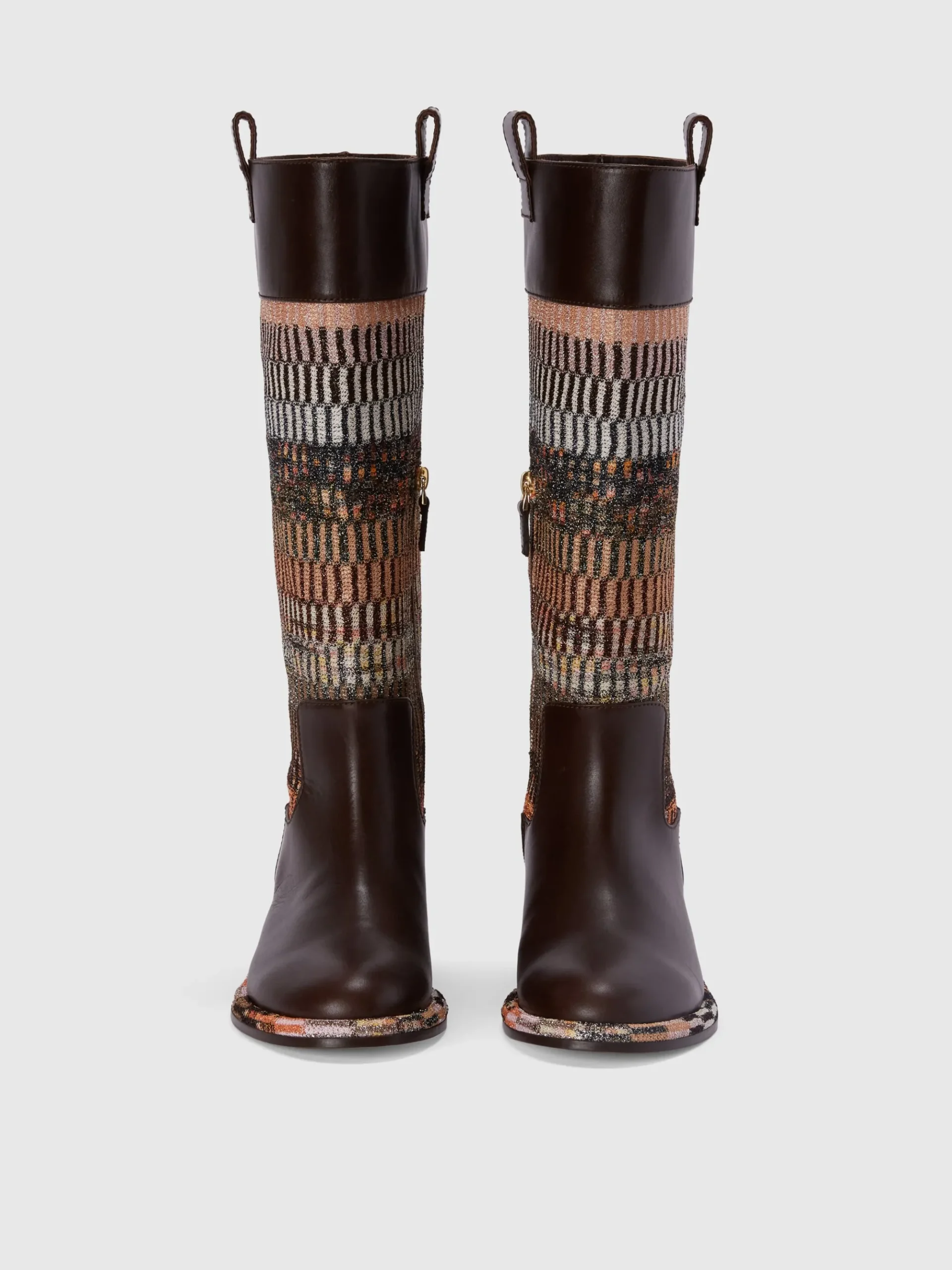 Leather boots with lamé fabric insert