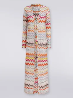 Long cardigan cover-up with zigzag pattern and lurex