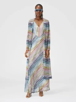 Long cardigan in viscose blend zig zag lamé