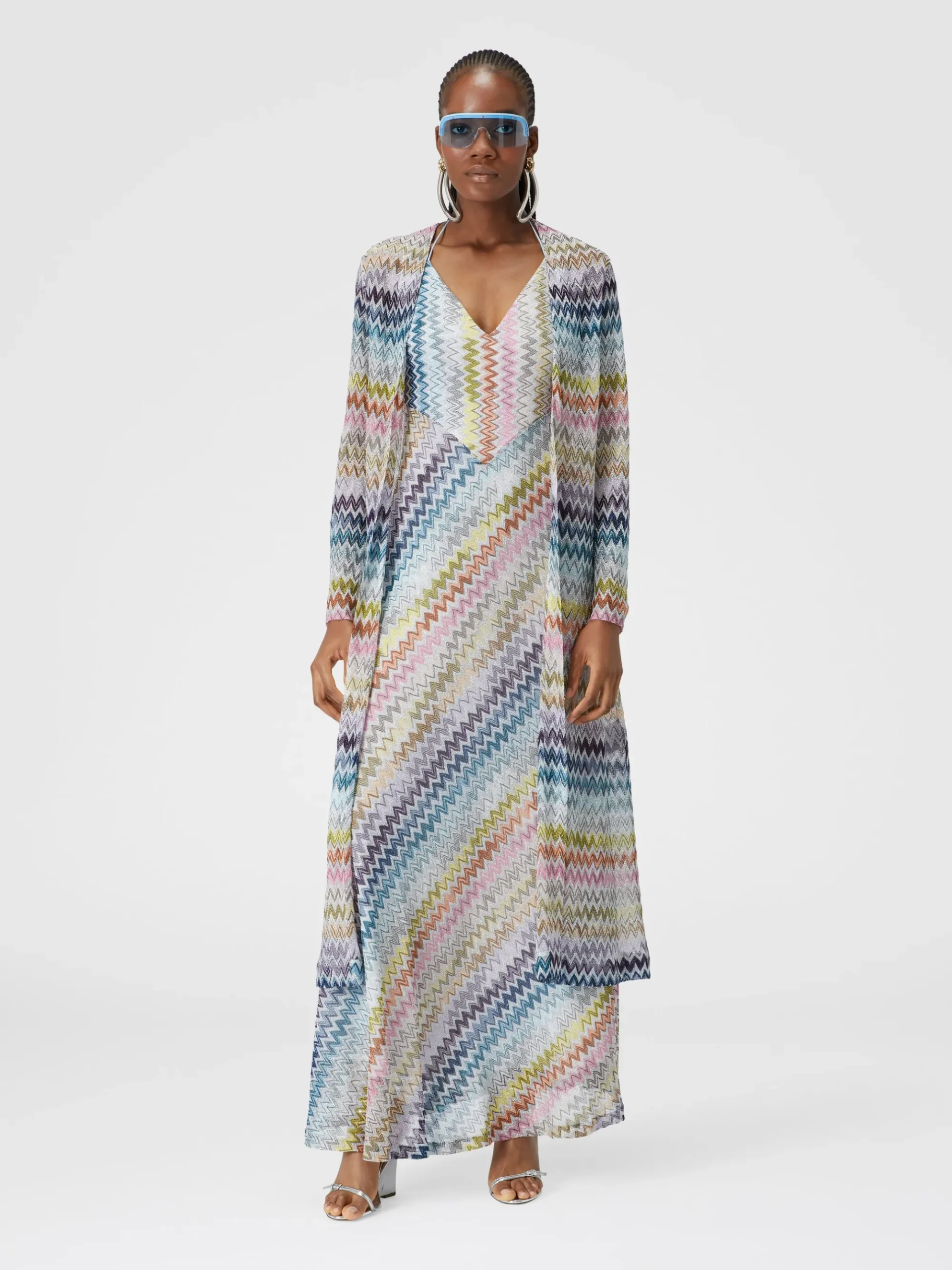Long cardigan in viscose blend zig zag lamé