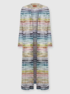 Long cardigan in viscose blend zig zag lamé
