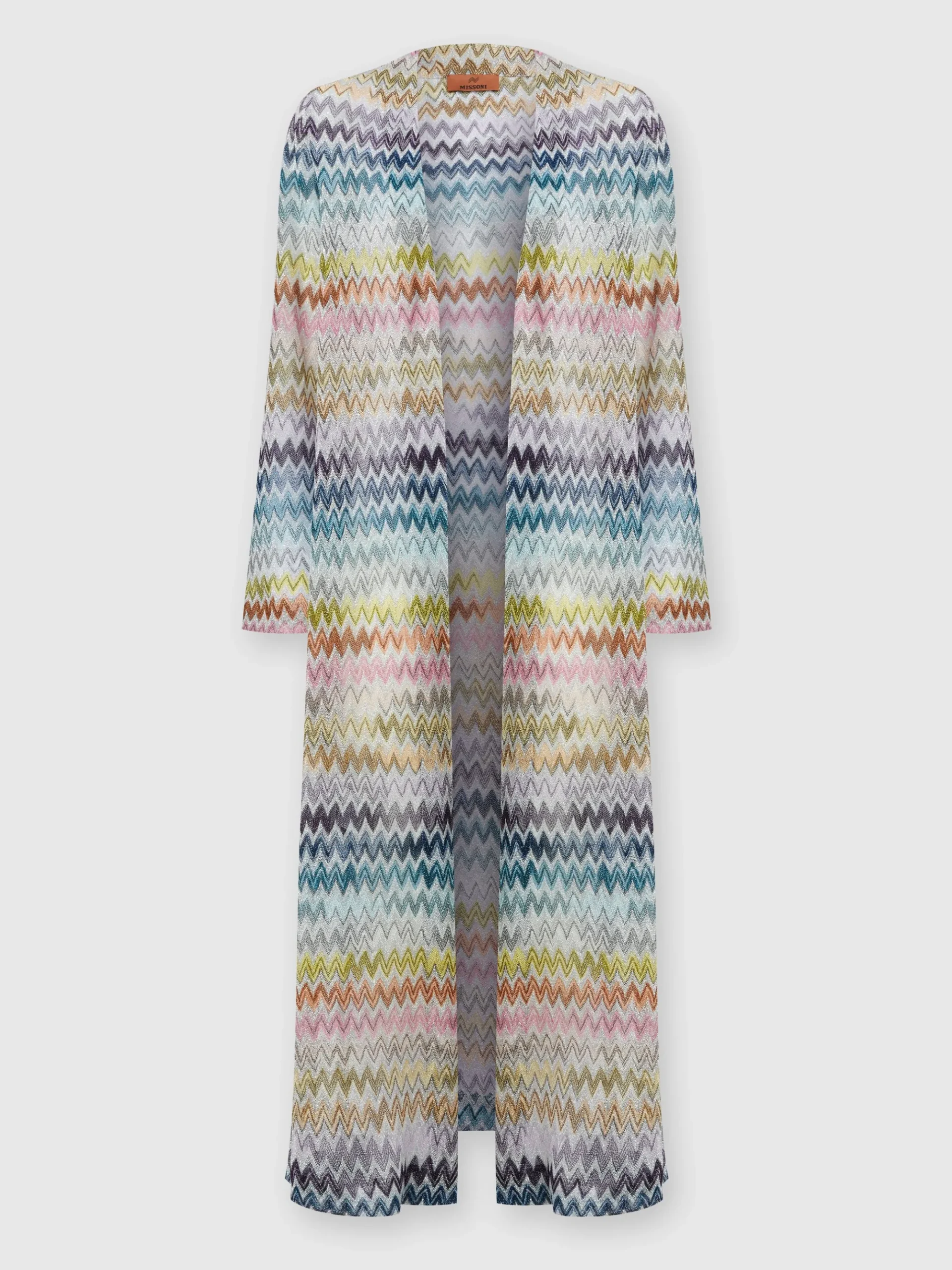 Long cardigan in viscose blend zig zag lamé