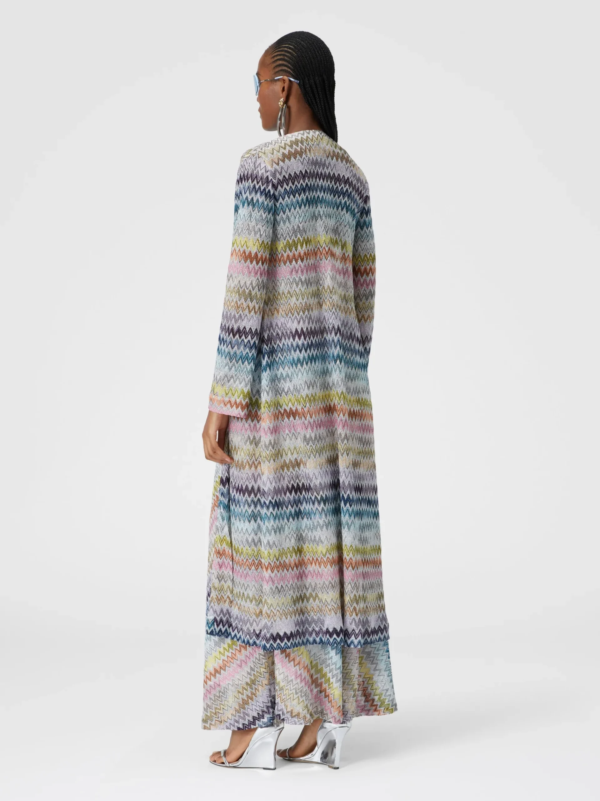 Long cardigan in viscose blend zig zag lamé