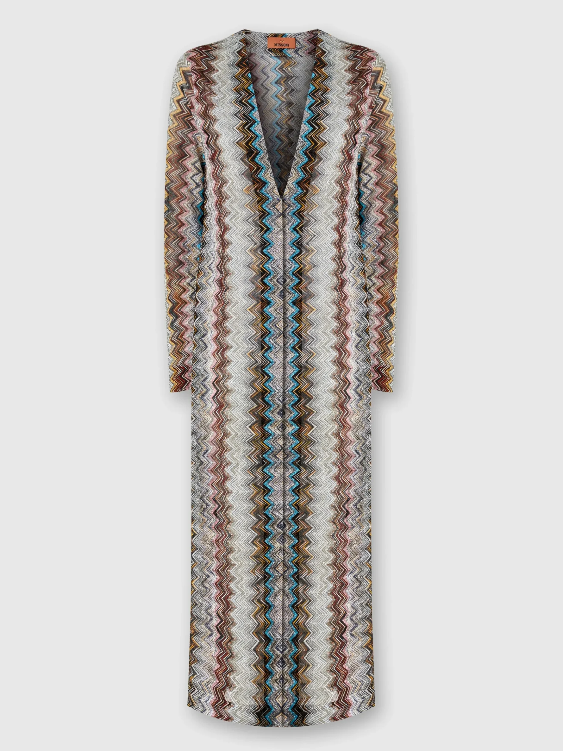Long cardigan in viscose blend zig zag lamé