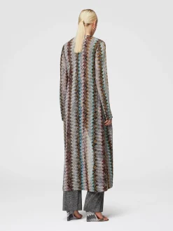Long cardigan in viscose blend zig zag lamé