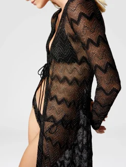 Long cardigan in zig zag lamé viscose