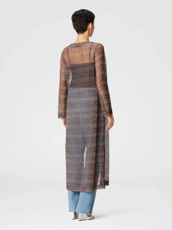 Long cardigan with lamé lace motif