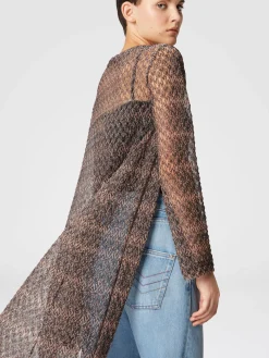 Long cardigan with lamé lace motif