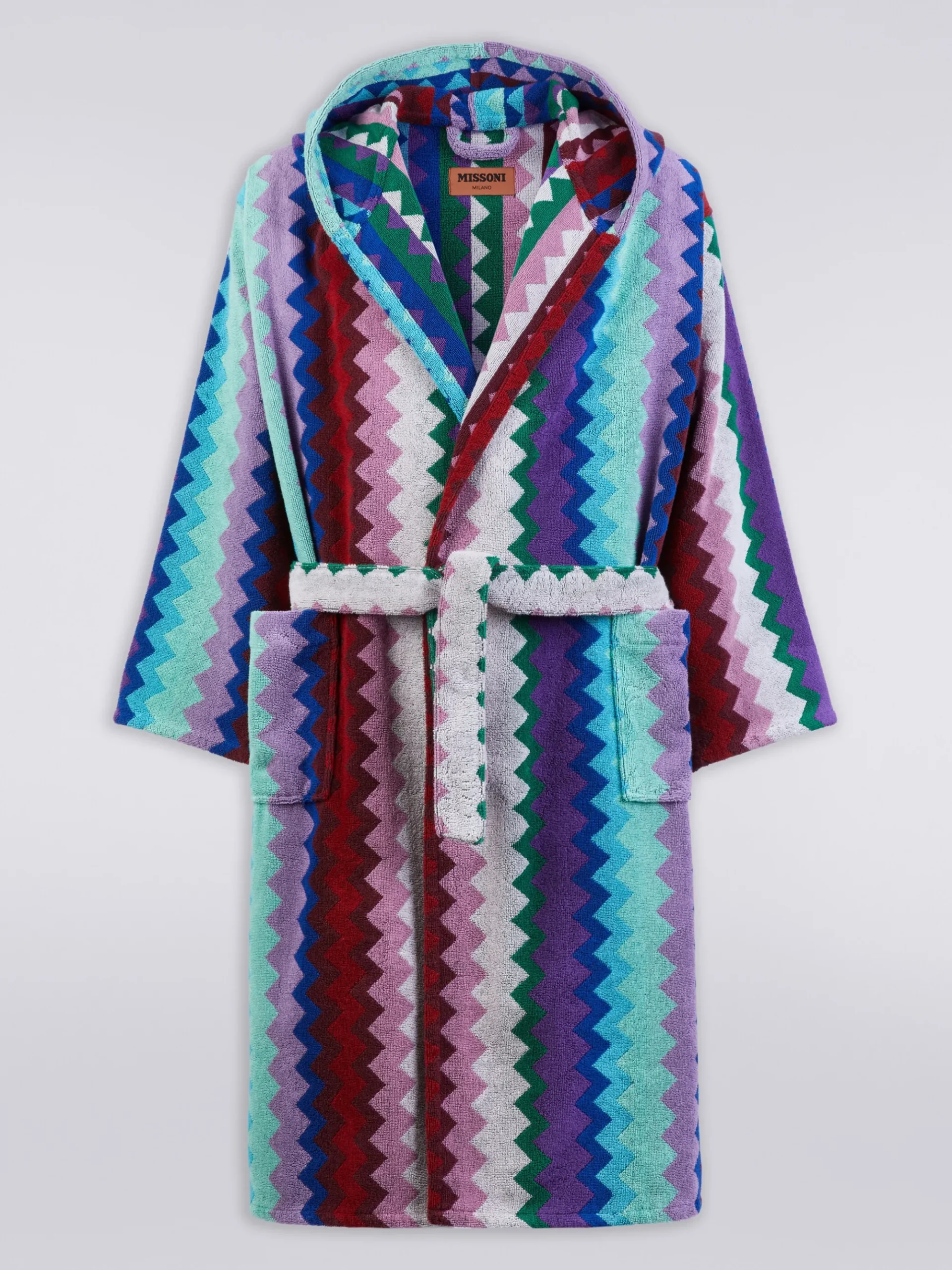 Long Chantal chevron cotton terry hooded bathrobe