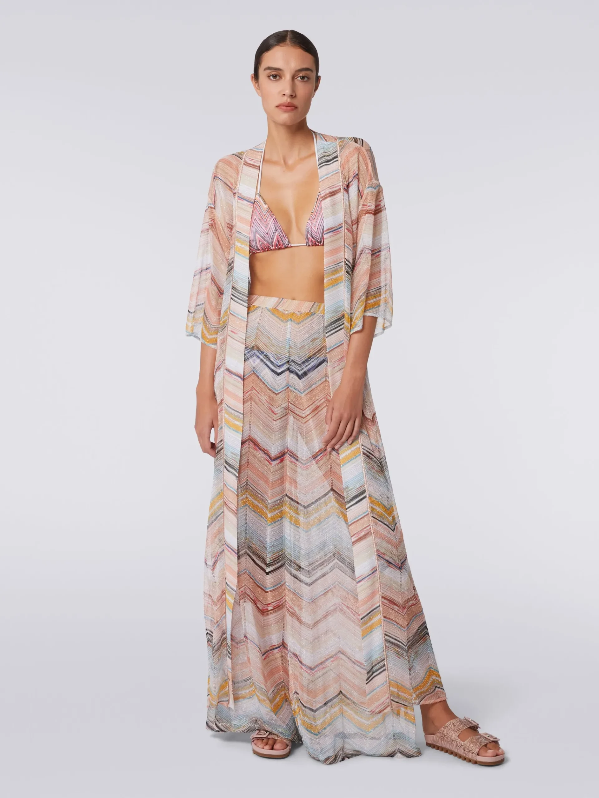 Long chevron dressing gown cover up with lurex
