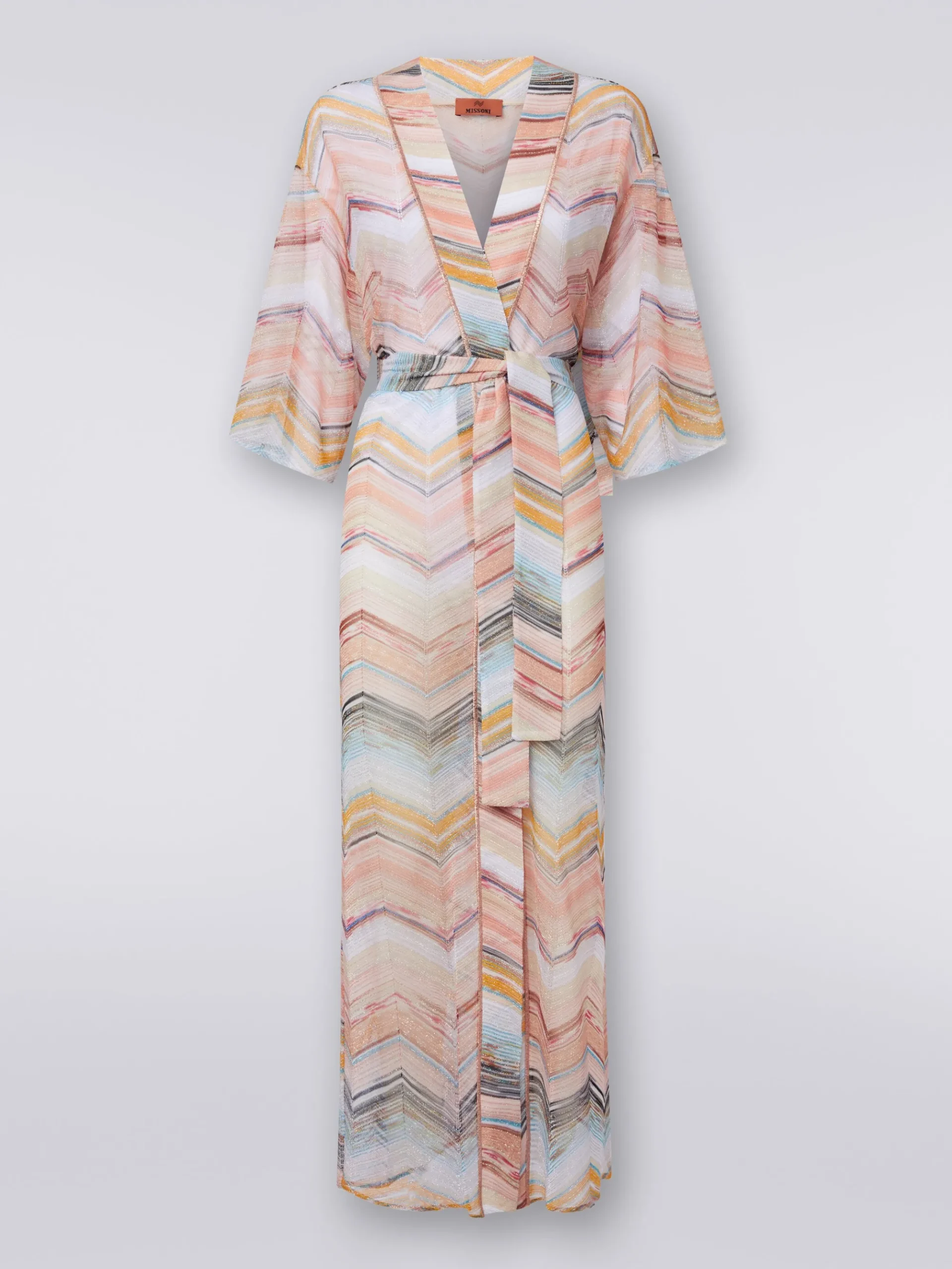 Long chevron dressing gown cover up with lurex