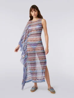 Long chevron viscose tulle cover up with tassels