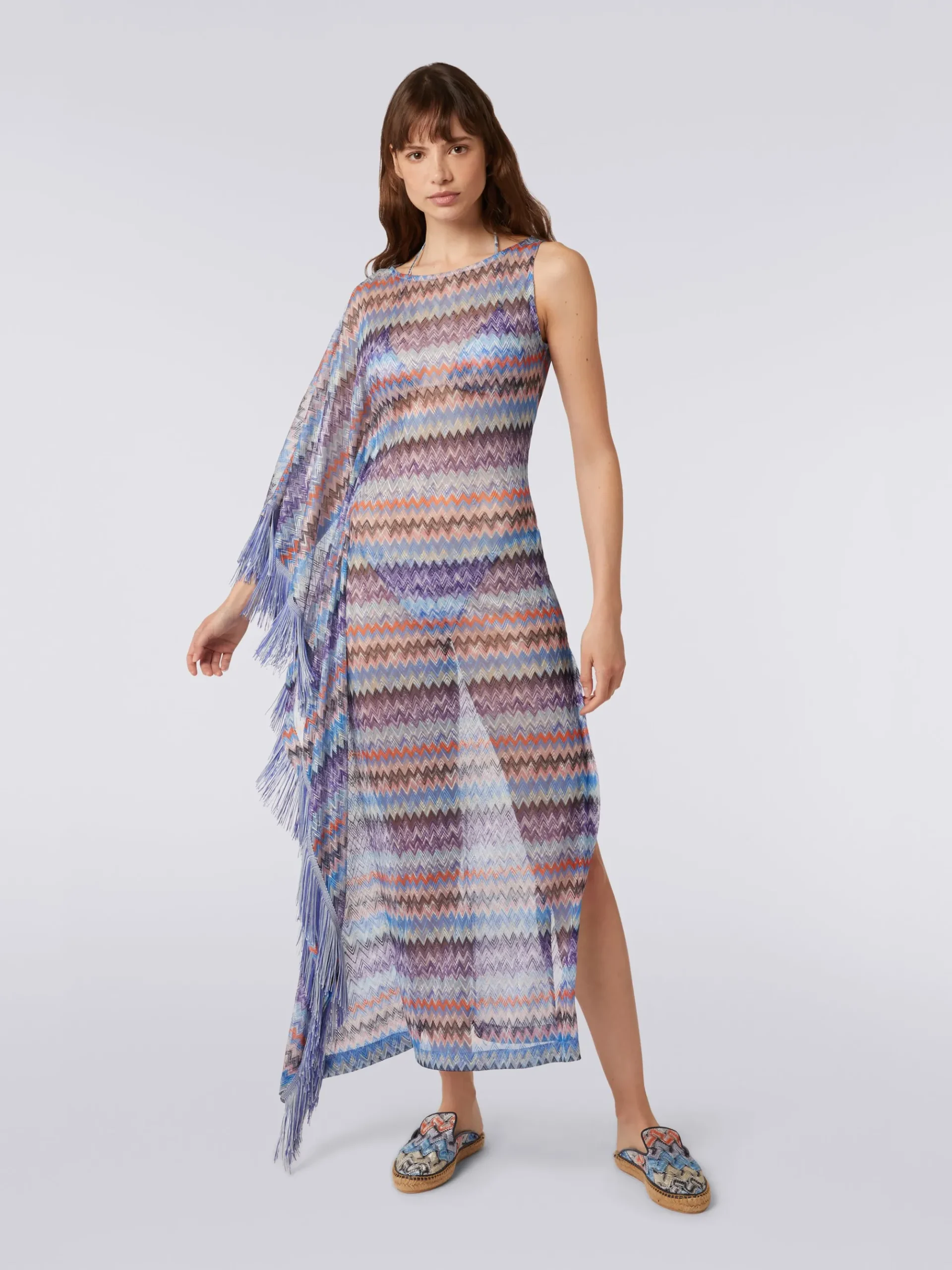 Long chevron viscose tulle cover up with tassels