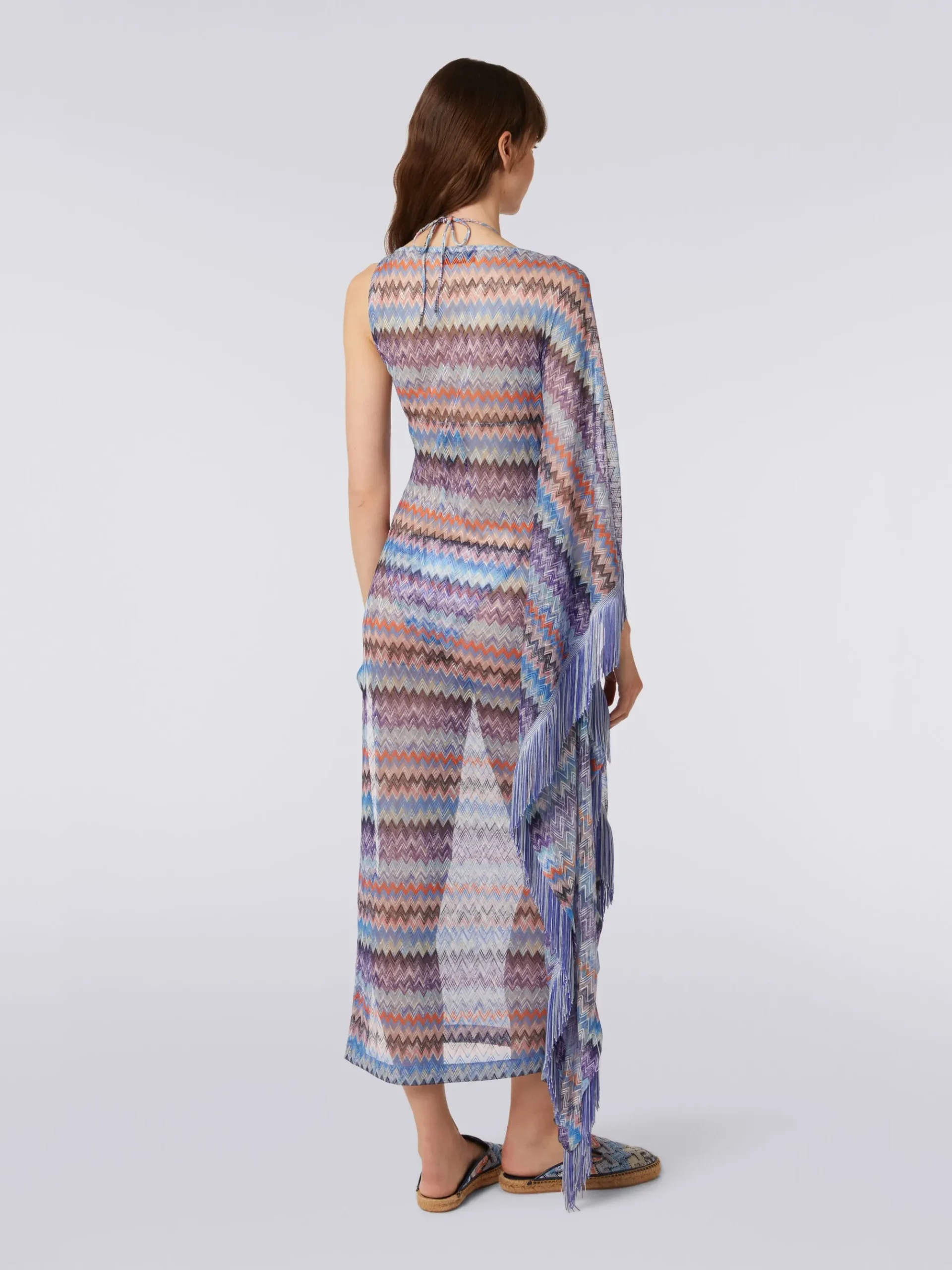 Long chevron viscose tulle cover up with tassels