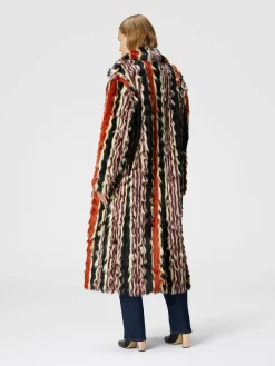 Long coat in striped faux fur