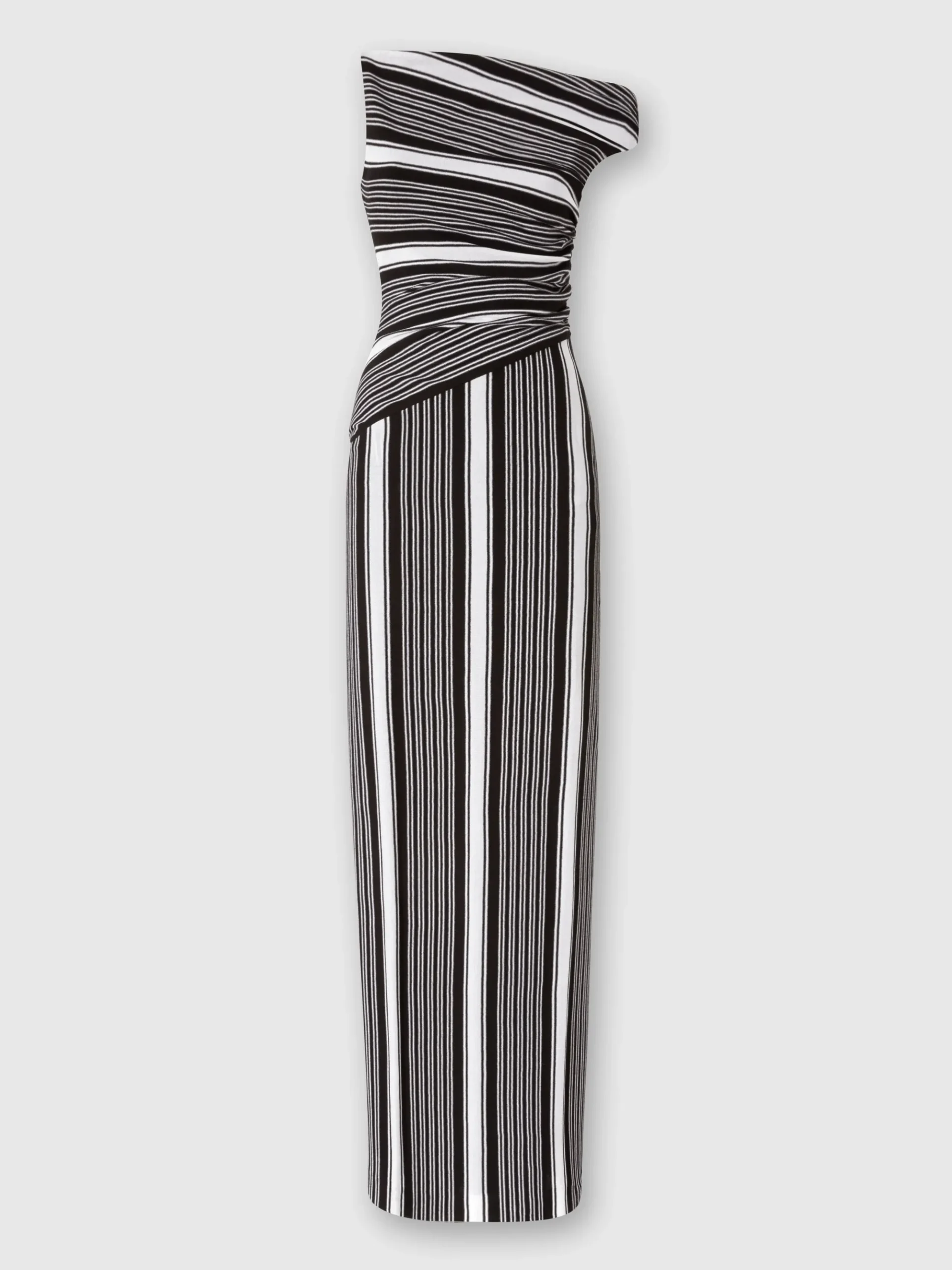 Long cotton and viscose dress with asymmetrical neckline