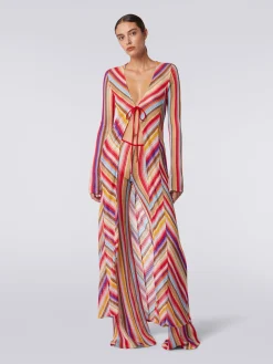 Long cover up cardigan in striped crochet