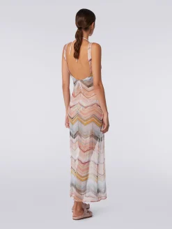 Long cover up chevron motif dress with lurex