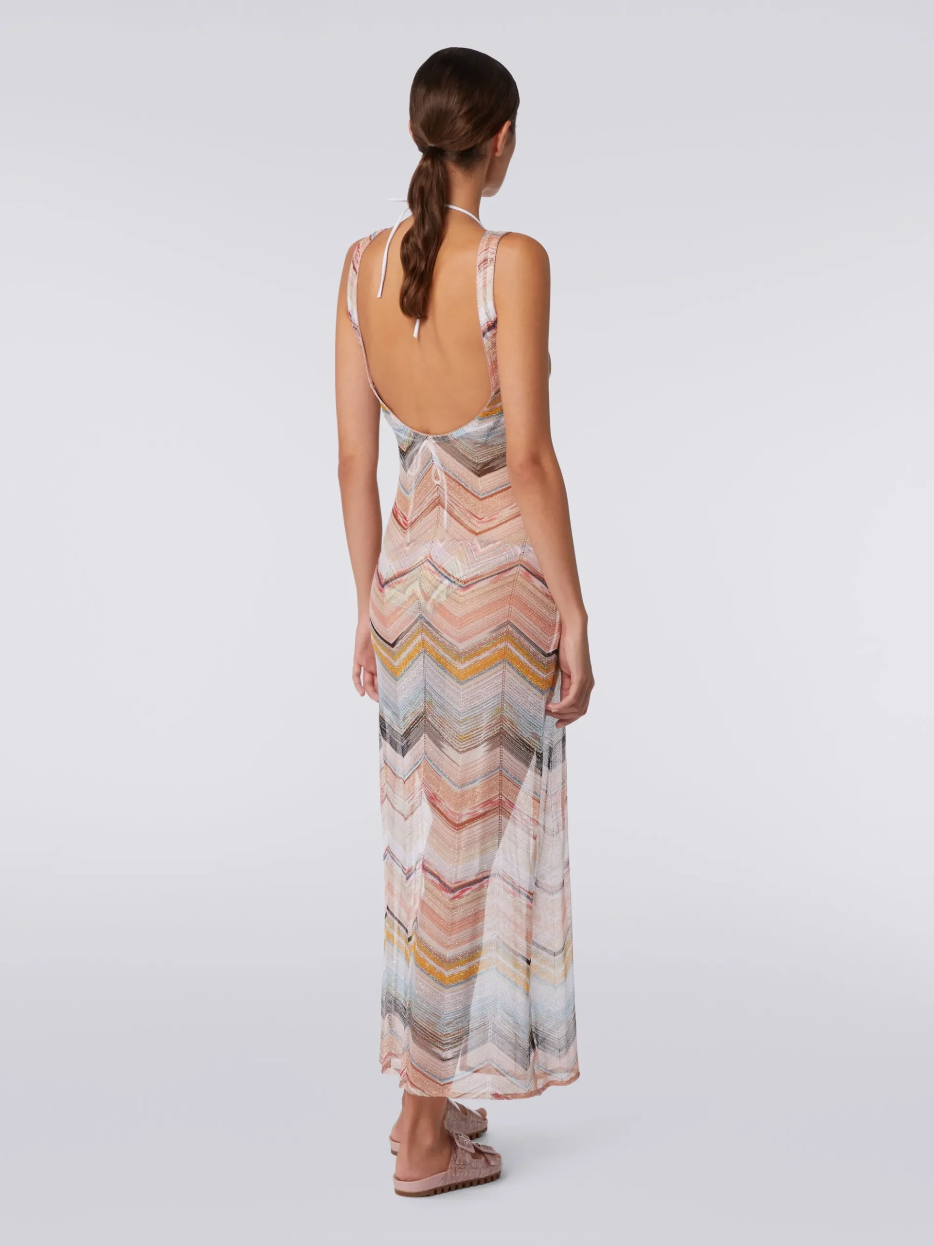 Long cover up chevron motif dress with lurex