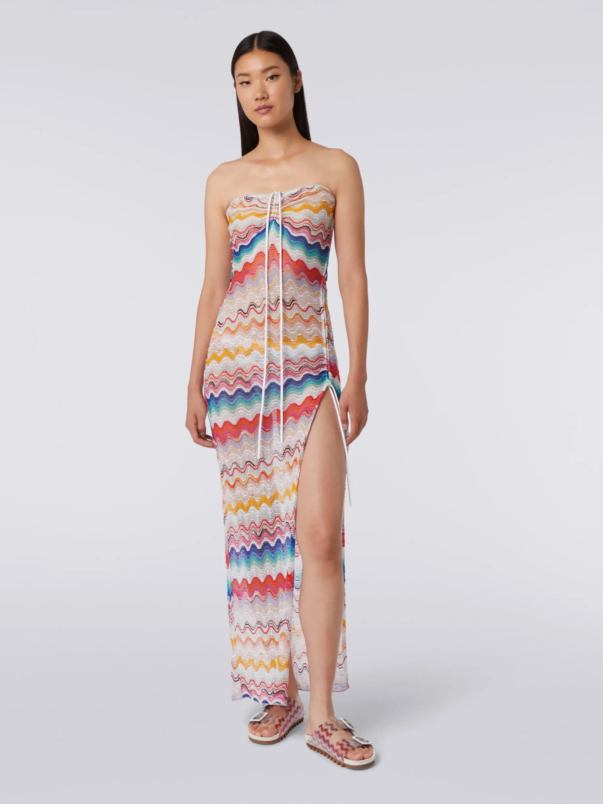 Long cover up dress in wave motif crochet