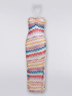 Long cover up dress in wave motif crochet