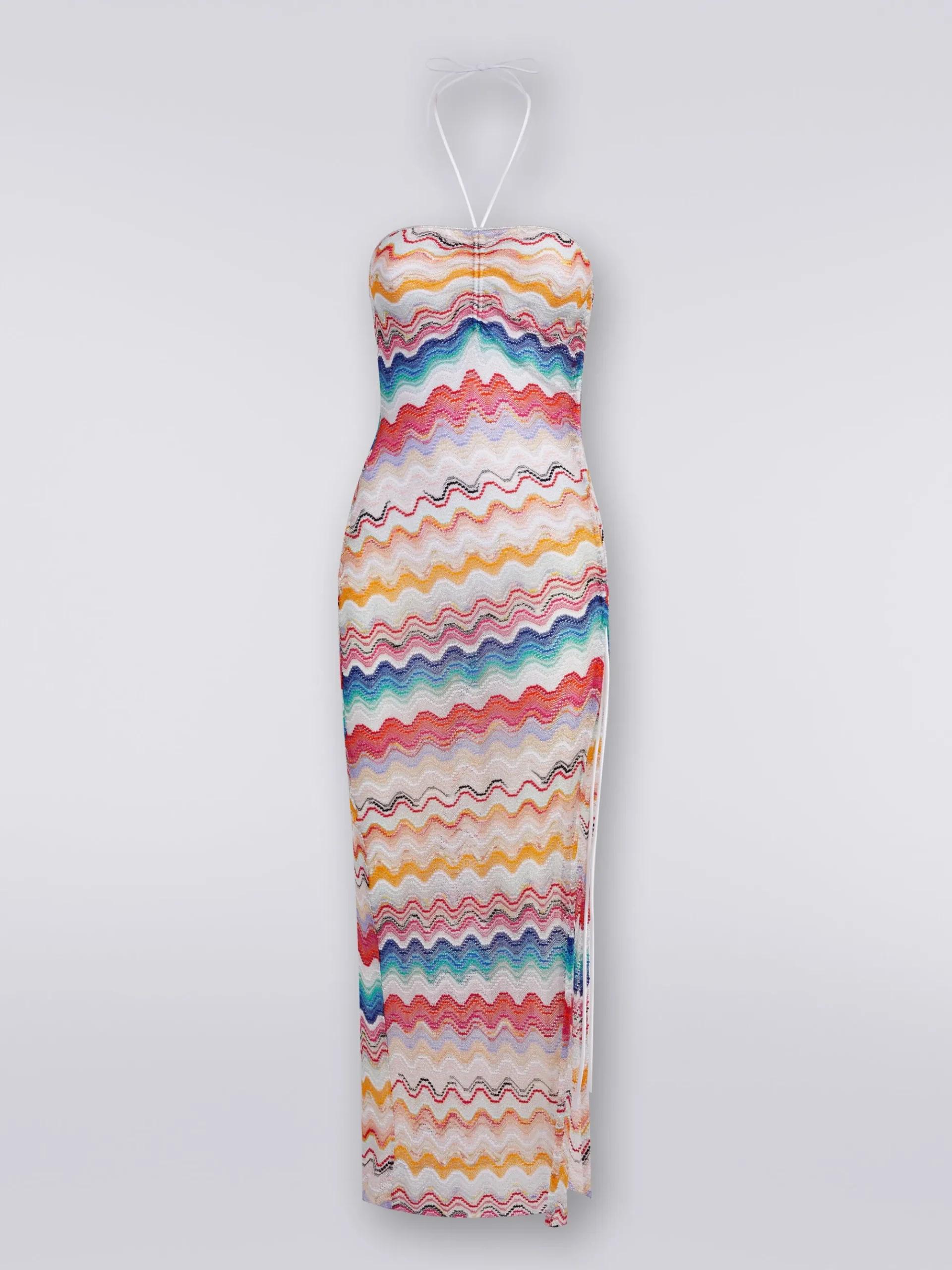 Long cover up dress in wave motif crochet