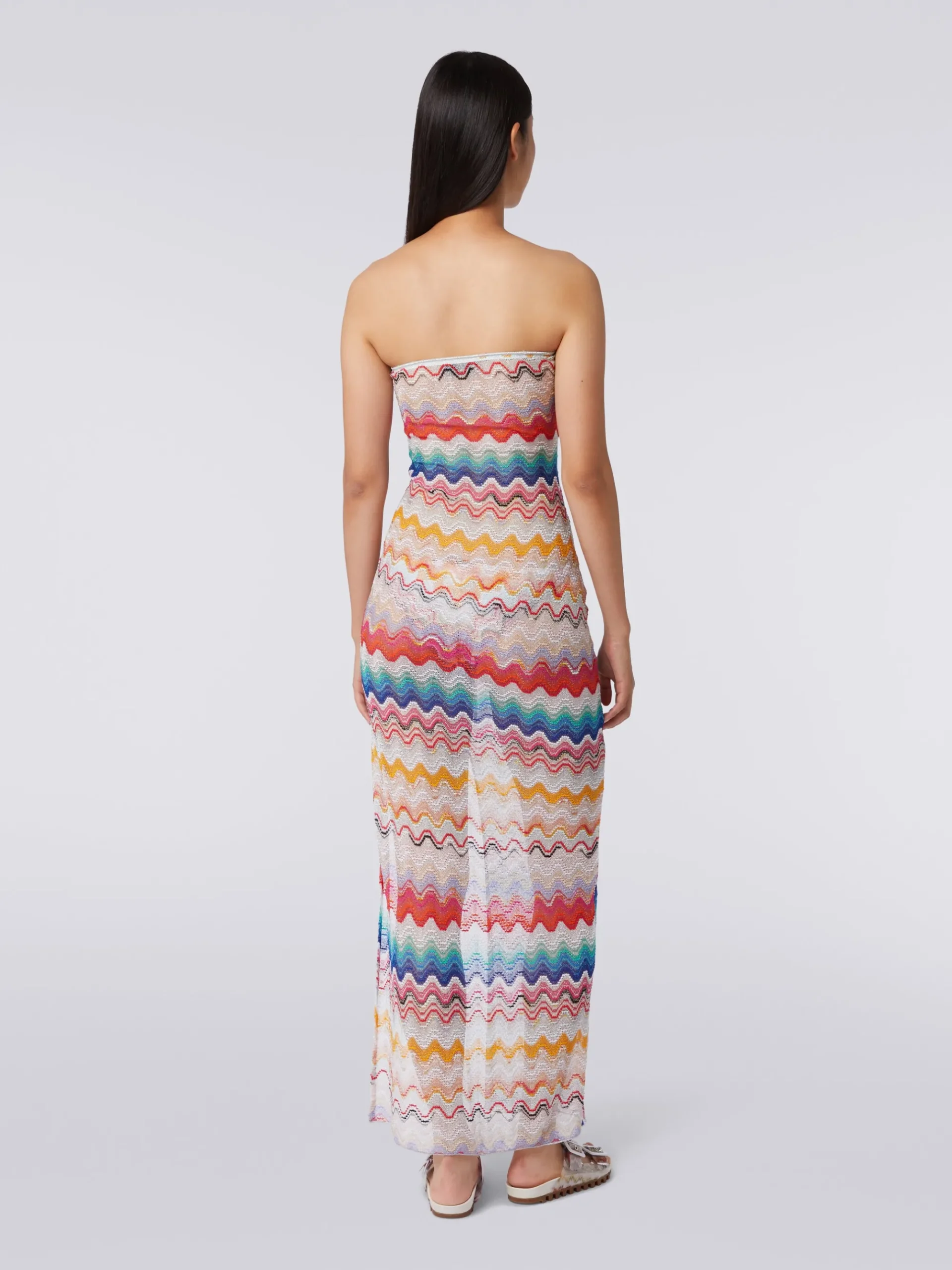 Long cover up dress in wave motif crochet