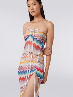 Long cover up dress in wave motif crochet