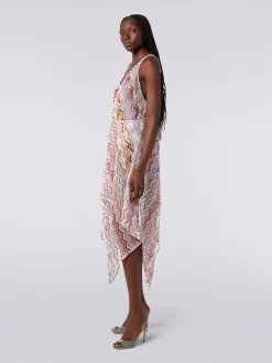 Long cover up in zigzag crochet with lurex