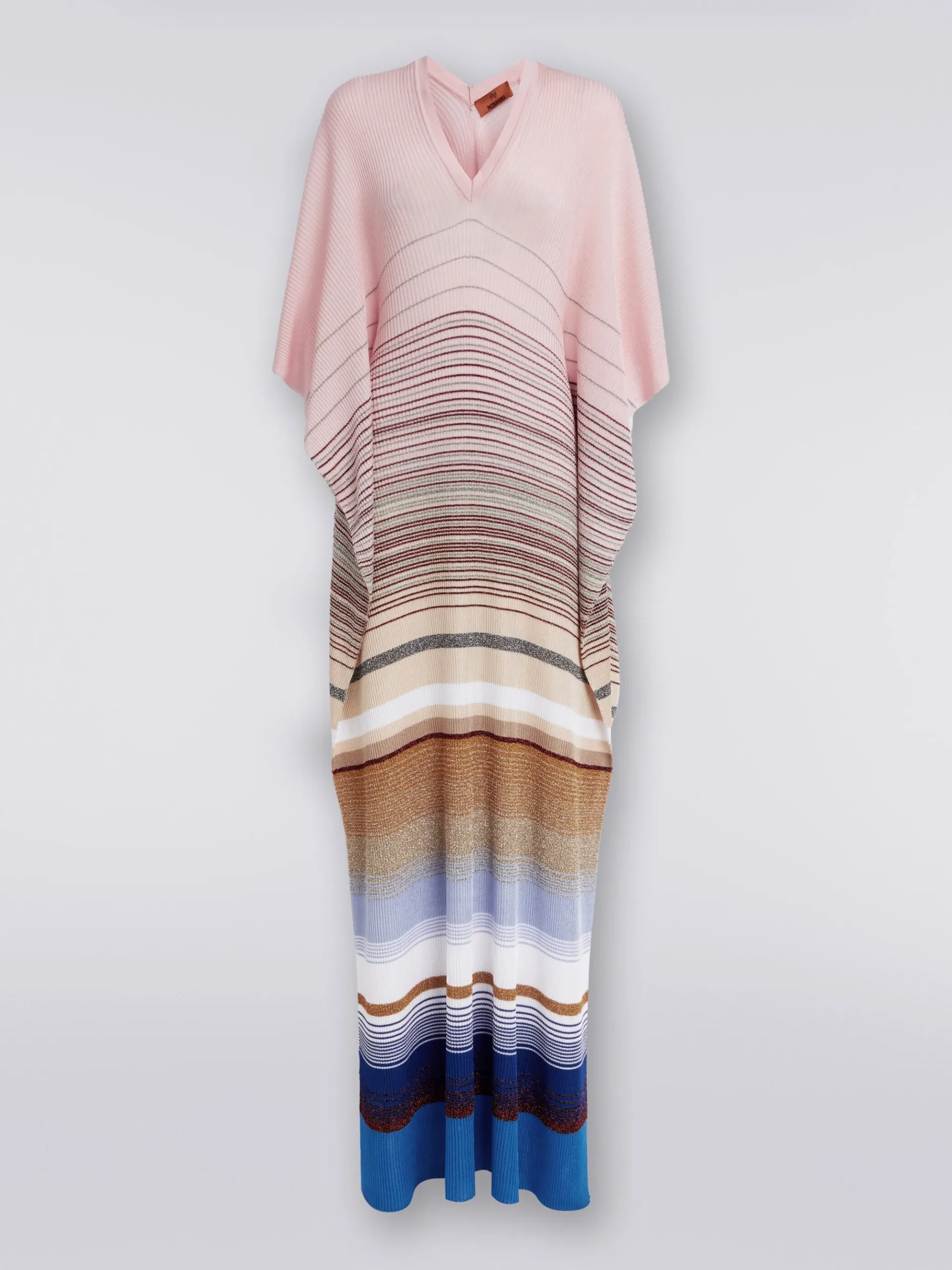 Long cover up kaftan in striped ribbed knit with lurex