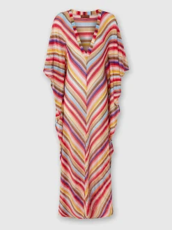 Long cover up kaftan in striped crochet