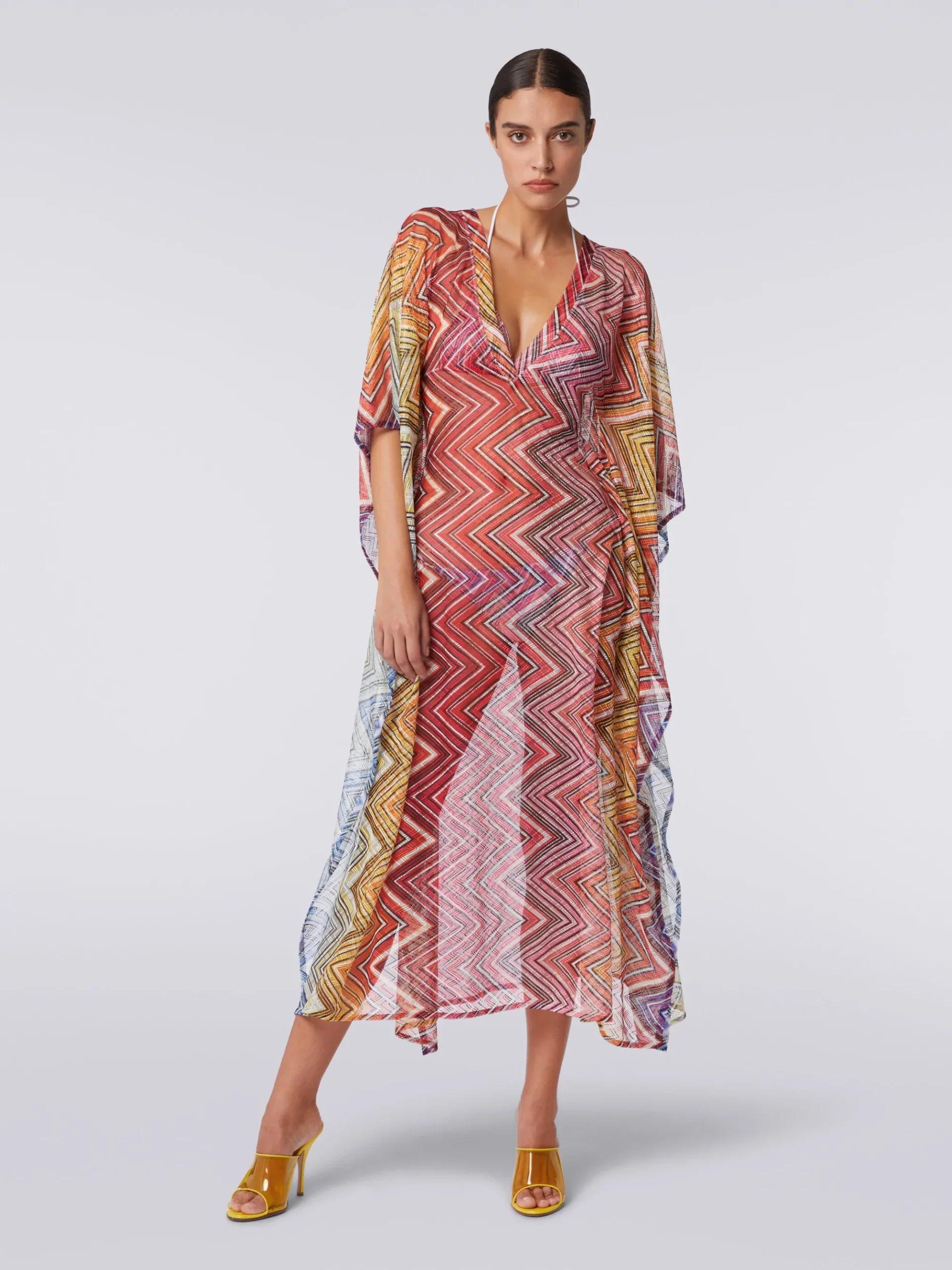 Long cover up kaftan in zigzag print fabric