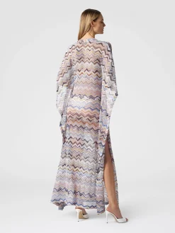 Long cover up kaftan in zigzag viscose with lurex