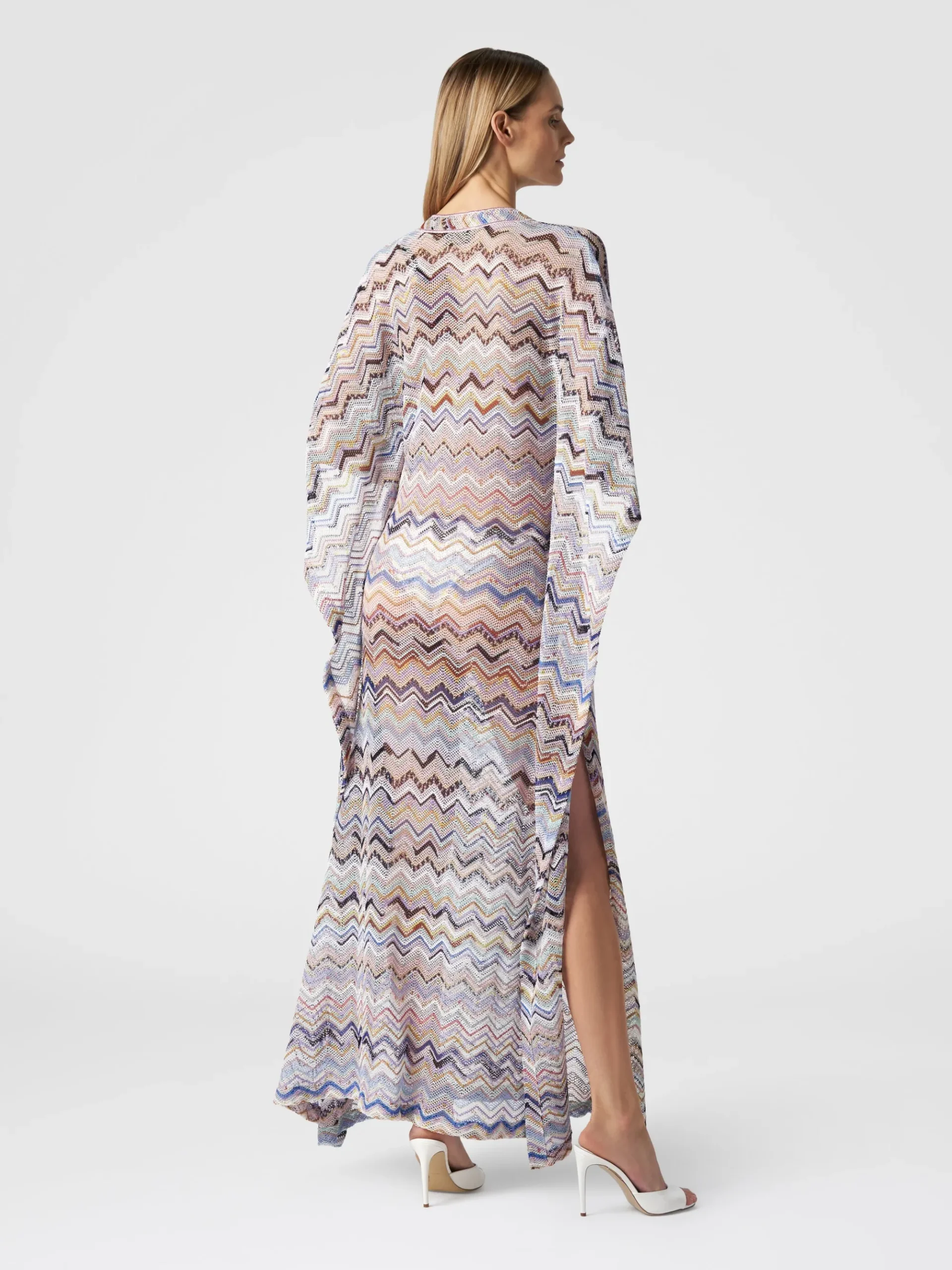 Long cover up kaftan in zigzag viscose with lurex