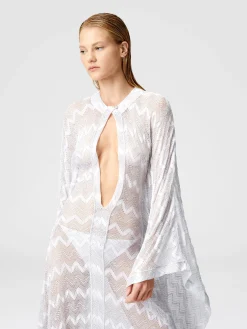 Long cover-up caftan in zigzag lamé viscose