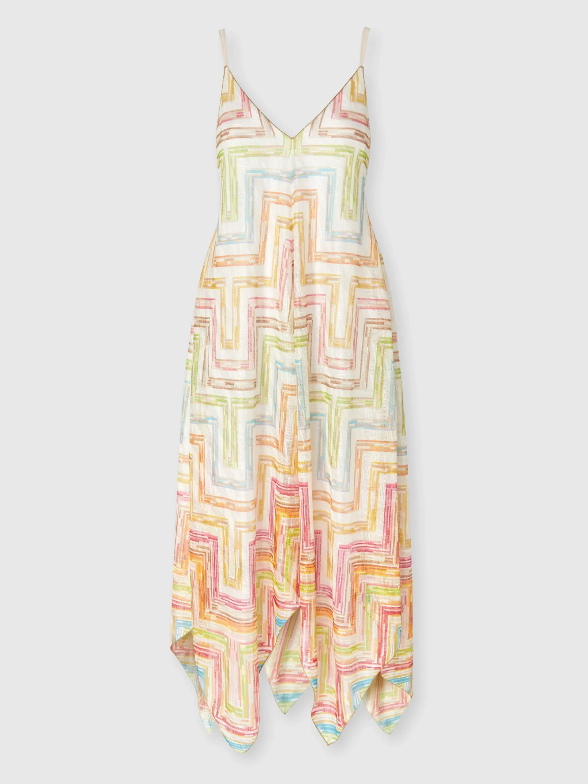 Long cover-up dress in printed tulle with scarf bottom