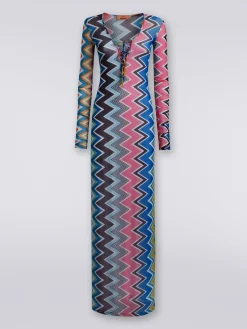Long cover-up dress in zigzag print tulle